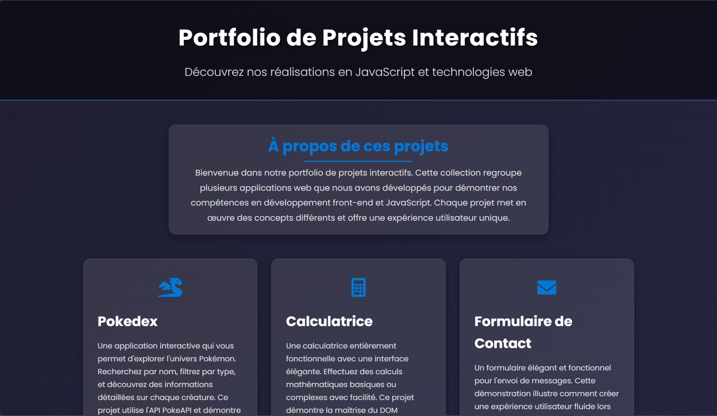 Aperçu du portfolio de projets interactifs Challenge JS
